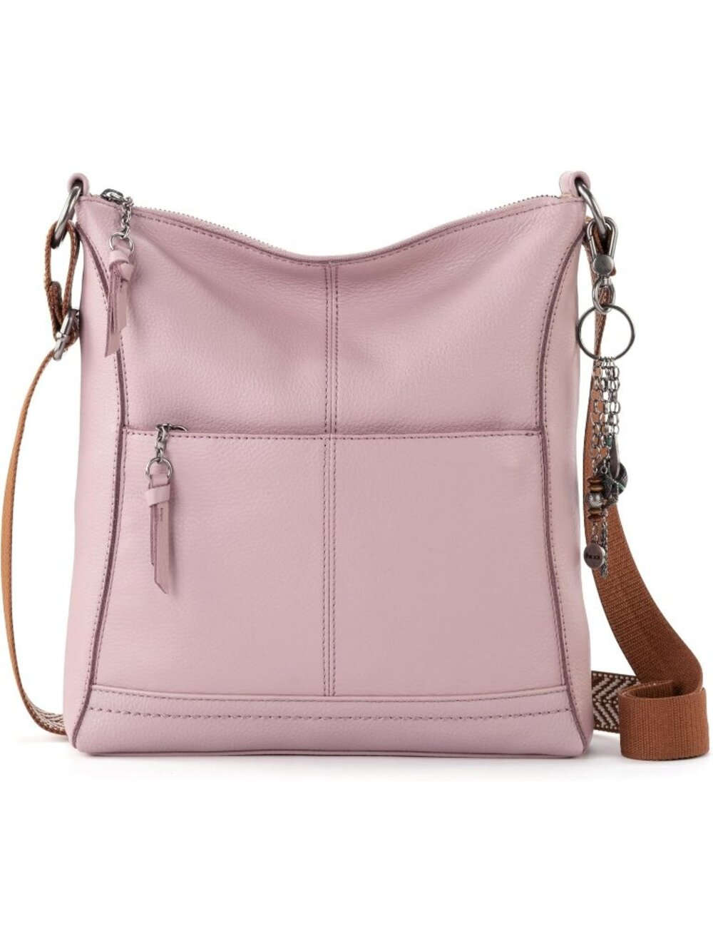 Women's Pink Soft Leather Crossbody Purse Zipper Closure with Adjustable Strap